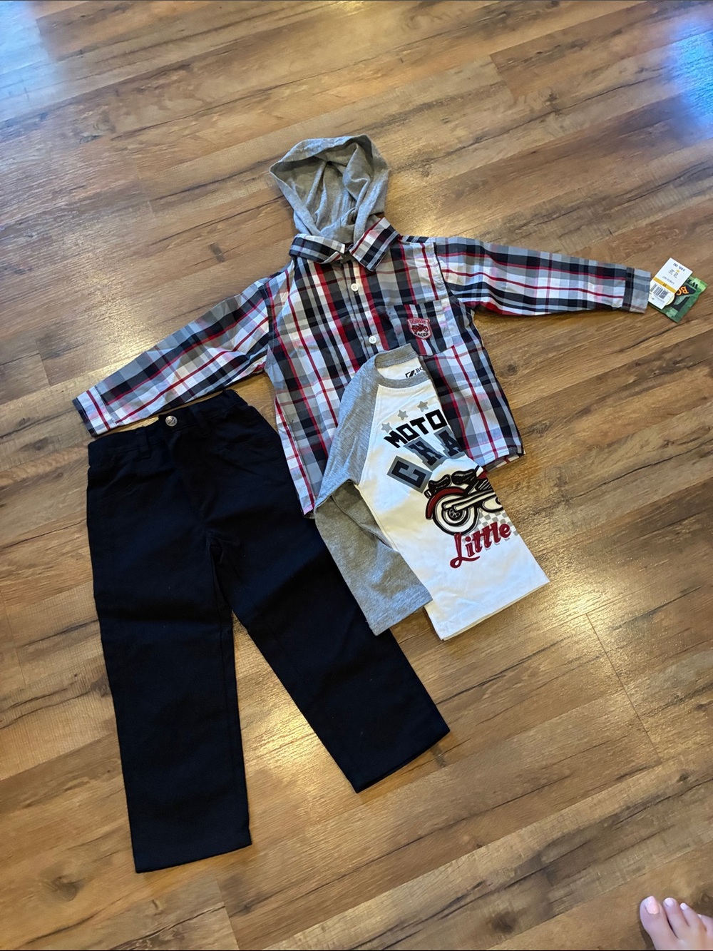 Children's Plaid Hooded Button-Down Shirt - Red & Gray